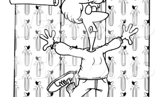 vector-of-a-cartoon-woman-using-her-entire-body-to-hang-wallpaper-coloring-page-outline-by-ron-leishman-13551