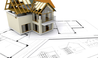 Clipart Illustration of a Partially Built Two Story Home On Top Of Blue Prints